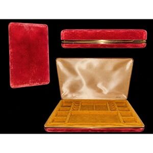 Vintage Mele Red Velvet Jewelry Box Gold Trim Ring Organizer Case Vanity
